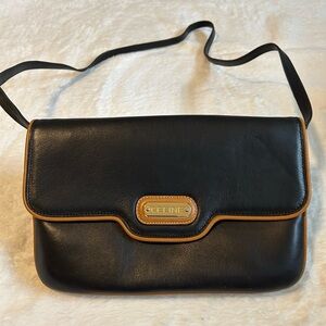 Authentic Vintage Celine Black and Tan Leather Shoulder/Crossbody Bag